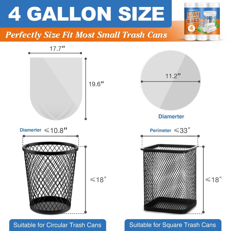 Charmount Small Trash Bags 4 Gallon, 105 Count Small Garbage Bags for Bathroom, Office, Kitchen Trash Can Mini Trash Bags for Wastebasket Bin Liner,15L,Unscented, White - Image 2